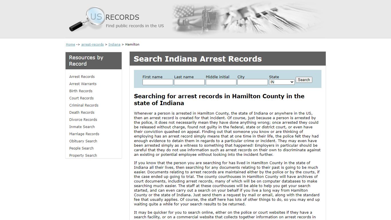 Search Arrest Records Hamilton Indiana | US Records