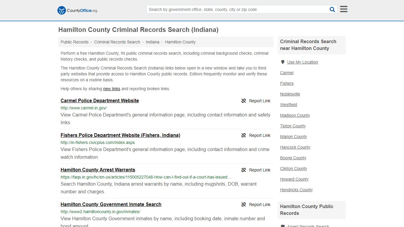 Hamilton County Criminal Records Search (Indiana) - County Office