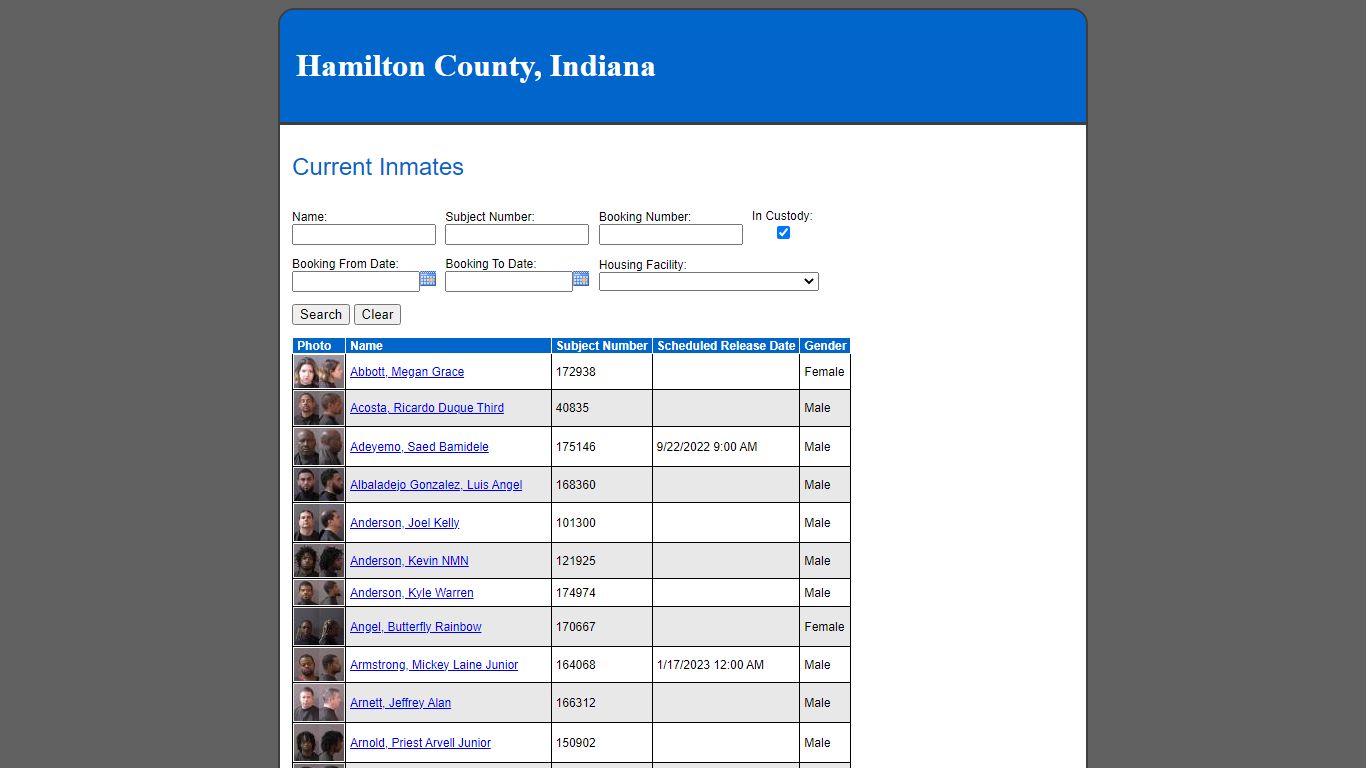 Current Inmates - Indiana